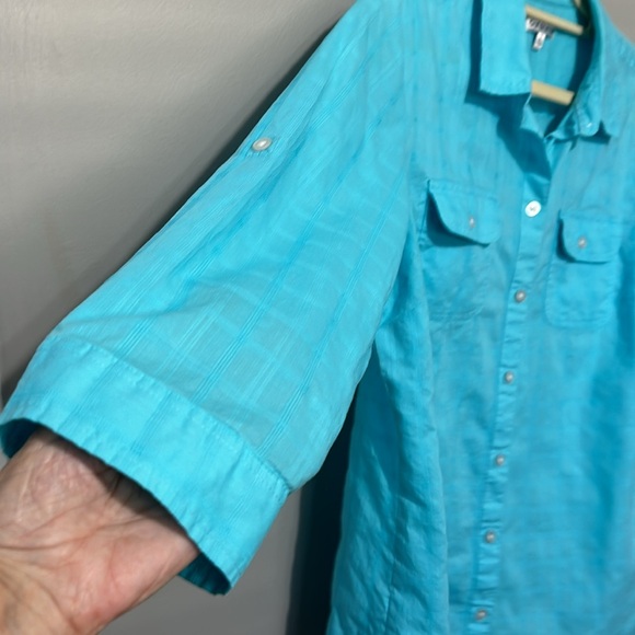 Croft & Barrow Turquoise Shirt, Roll-Tab Sleeves, Button-Up, L, 100% Cotton, EUC - Picture 4 of 8